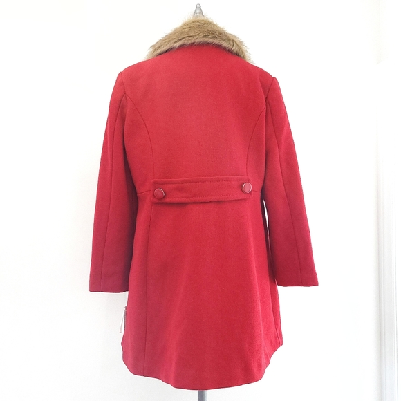 Kate Spade Red Wool Convertable Faux Fur Coat - Picture 11 of 11